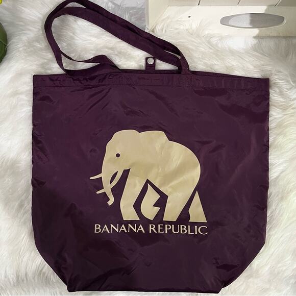 NEW Banana Republic Elephant Nylon Reusable Packable Shopper Tote Large Plum NWT - Picture 11 of 13